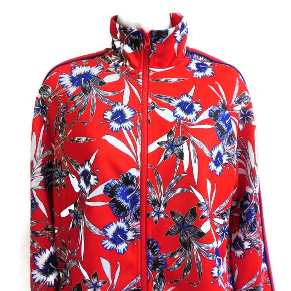 Massey's Track Set Hawaiian Floral Blue Red Pockets Zip Front Red Racing Stripes - Picture 11 of 14